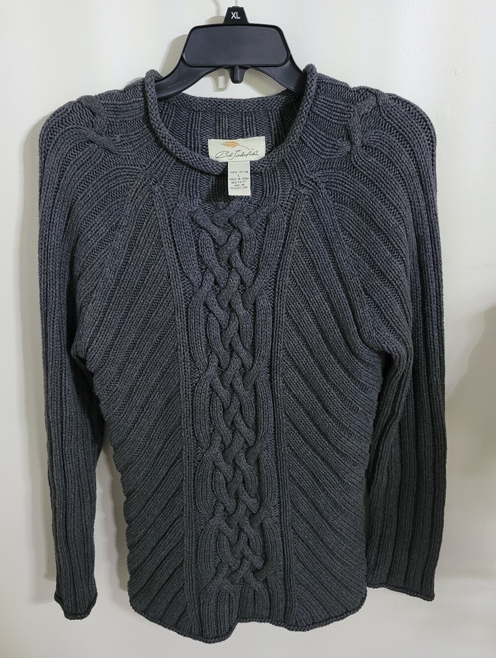 Bob Timberlake 100% Ctn Charcoal Gray Fisherman Sweater Celtic Cable Knit Size L